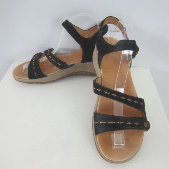 Acorn 90s Y2K Ankle Strap Wedge Sandals Womens 9 Black Suede Comfort Shoes - Picture 9 of 12